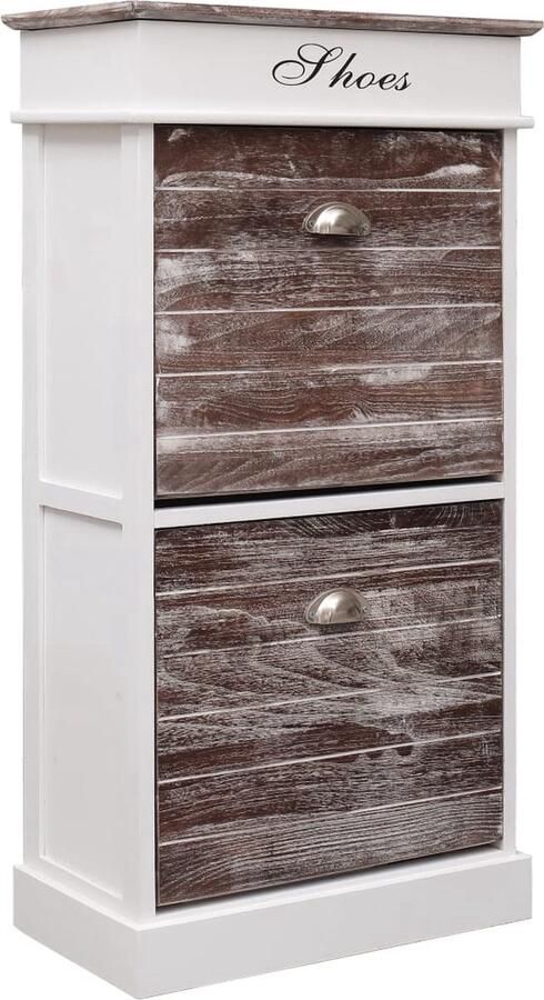 The Living Store Schoenenkast Paulowniahout 50 x 28 x 98 cm Bruin Wit Schoenenkast Houten Schoenenkast Paulowniahouten Schoenenkast Bruine Schoenenkast Witte Schoenenkast - Foto 3