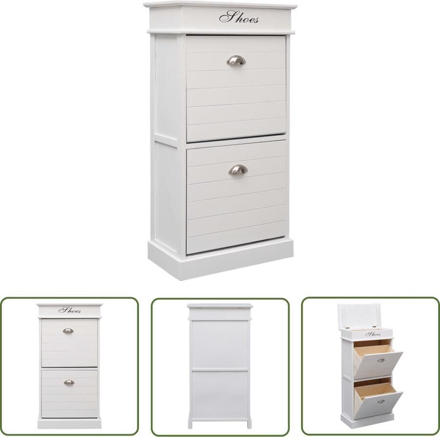 The Living Store Schoenenkast Paulowniahout 50 x 28 x 98 cm Wit Met 2 kantelvakken Schoenenkast Houten Schoenenkast Paulowniahouten Schoenenkast Wit Schoenenkast Entree Meubilair - Foto 2