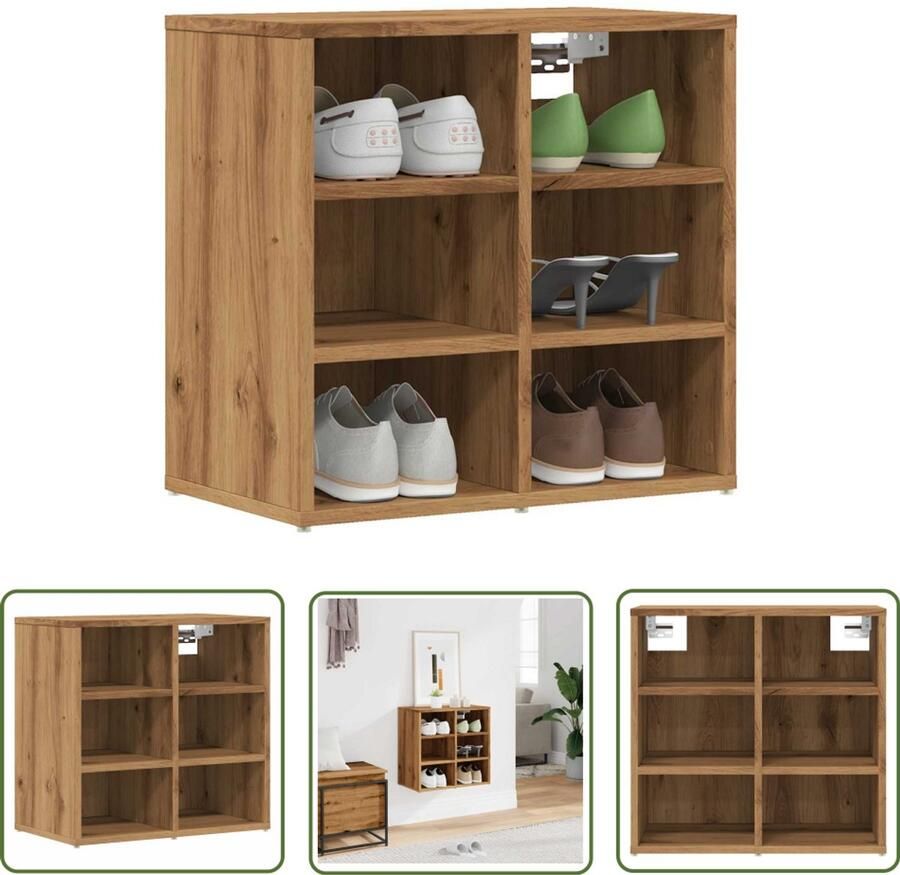 The Living Store Schoenenkast 52x30x50 cm artisanaal eikenkleur Schoenenkast Houten Schoenenkast Opslagoplossing Schoenuitstalling Entree Furniture