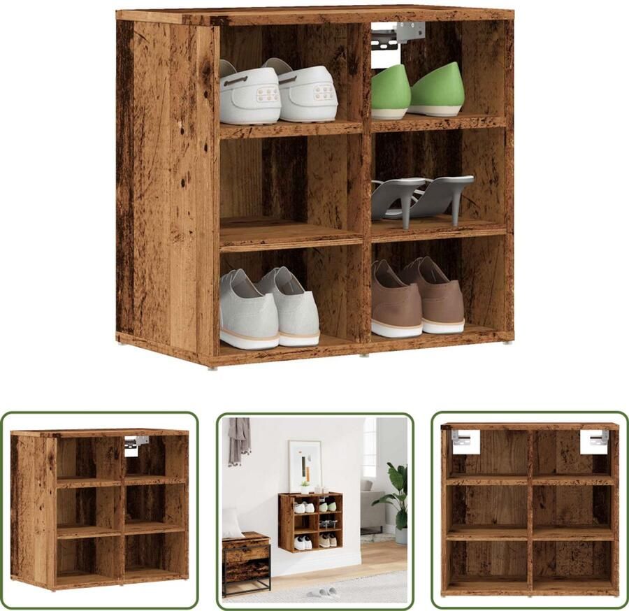 VidaXL Schoenenkast 52x30x50 cm oud houtkleurig Schoenenkast Houten Schoenenkast Vintage Schoenenkast Opslagkasten Entree Kast