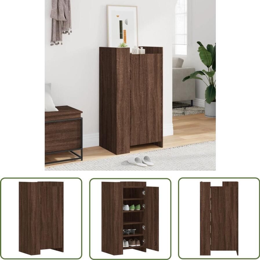 The Living Store Schoenenkast 52x37 5x100 cm bewerkt hout bruin eikenkleurig Schoenenkast Houten Schoenenkast Bruine Schoenenkast Vintage Schoenenkast Entree Kast