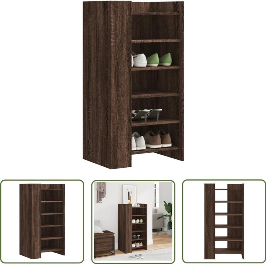 The Living Store Schoenenkast 52x37 5x100 cm bewerkt hout bruin eikenkleurig Schoenenkast Houten Schoenenkast Bruine Schoenenkast Vintage Schoenenkast Compact Schoenenkast