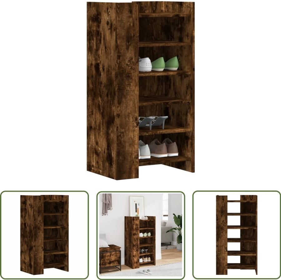 The Living Store Schoenenkast 52x37 5x100 cm bewerkt hout gerookt eikenkleurig Schoenenkast Houten Schoenenkast Bruine Schoenenkast Compact Schoenenkast Met Laden