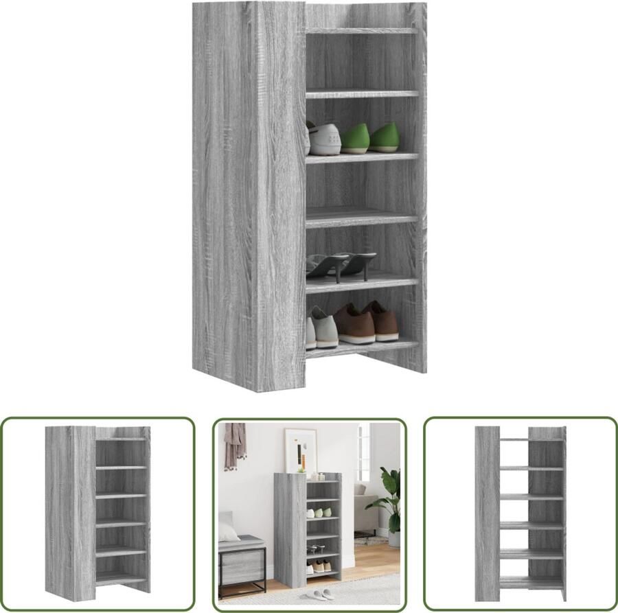 The Living Store Schoenenkast 52x37 5x100 cm bewerkt hout grijs sonoma eiken Schoenenkast Houten Schoenenkast Grijze Schoenenkast Schoenenopbergers Organisatie Kast