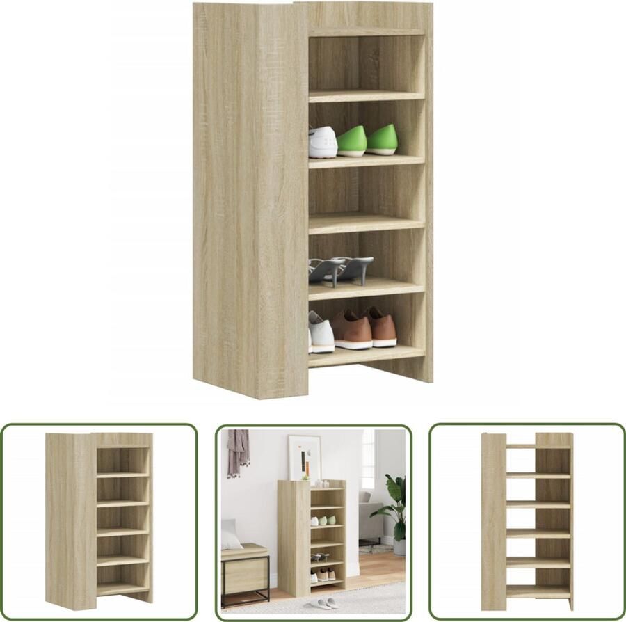 The Living Store Schoenenkast 52x37 5x100 cm bewerkt hout sonoma eikenkleurig Schoenenkast Houten Schoenenkast Bruine Schoenenkast Sonoma Eiken Opbergkast