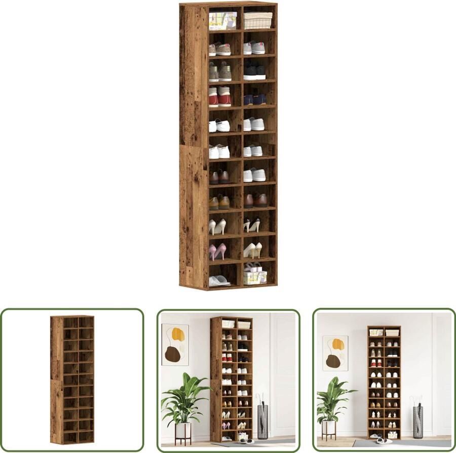 VidaXL Schoenenkast 54x34x183 cm spaanplaat oud hout Schoenenkast Houten Schoenenkast Vintage Schoenenkast Schoenen Organisatie Opbergkast