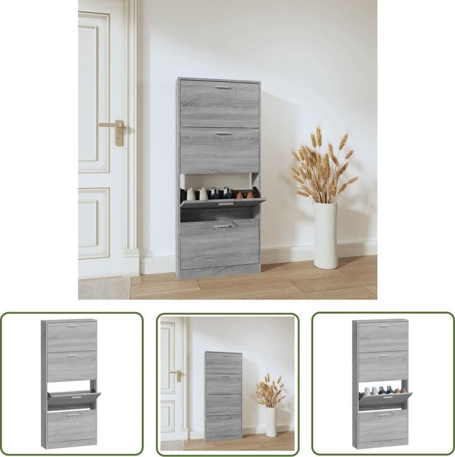 The Living Store Schoenenkast Grijs Sonoma Eiken 59 x 17 x 150 cm (B x D x H) Schoenenkast Houten Schoenenkast Grijze Schoenenkast Schoenen Organisatie Schoenupslag - Foto 2