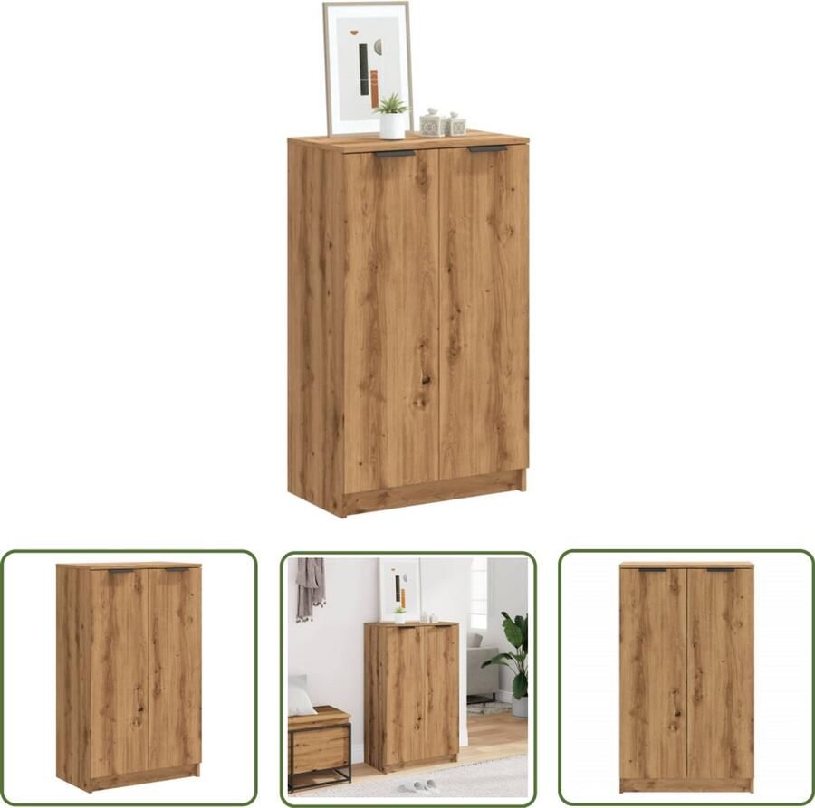The Living Store Schoenenkast 59x35x100 5 cm bewerkt hout artisanaal eikenkleur Schoenenkast Houten Schoenenkast Opslag Kast Entree Kast Garderobe