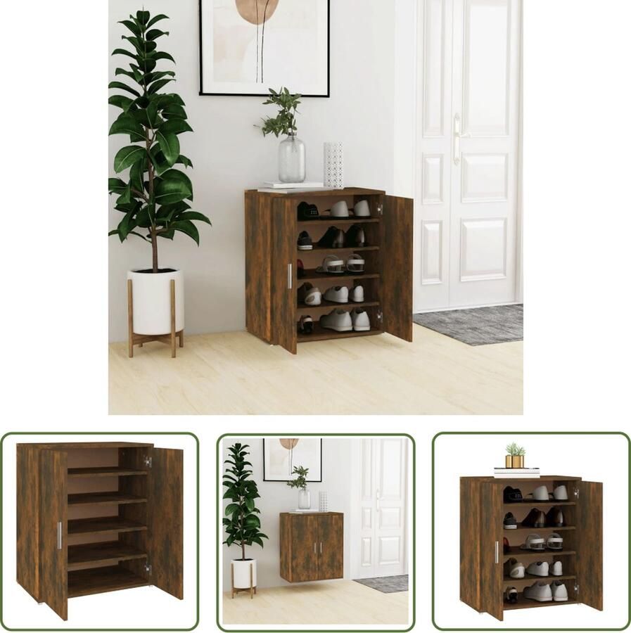 The Living Store Schoenenkast Gerookt Eiken 60 x 35 x 70 cm Praktisch en Elegante Schoenenkast Houten Schoenenkast Bruine Schoenenkast Schoenuitlegger Bergruimte - Foto 3