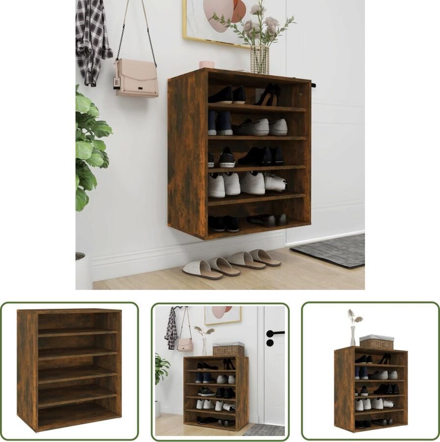 The Living Store Schoenenkast 60x35x70 cm bewerkt hout gerookt eikenkleurig Schoenenkast Houten Schoenenkast Bruine Schoenenkast Compact Schoenenkast Bergruimte Schoenen - Foto 2