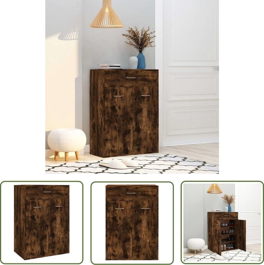 The Living Store Schoenenkast Gerookt eiken 60 x 35 x 84 cm Met 1 lade en 4 schappen Schoenenkast Houten Schoenenkast Bruine Schoenenkast Kasten Voor Schoenen Bergruimte - Foto 2