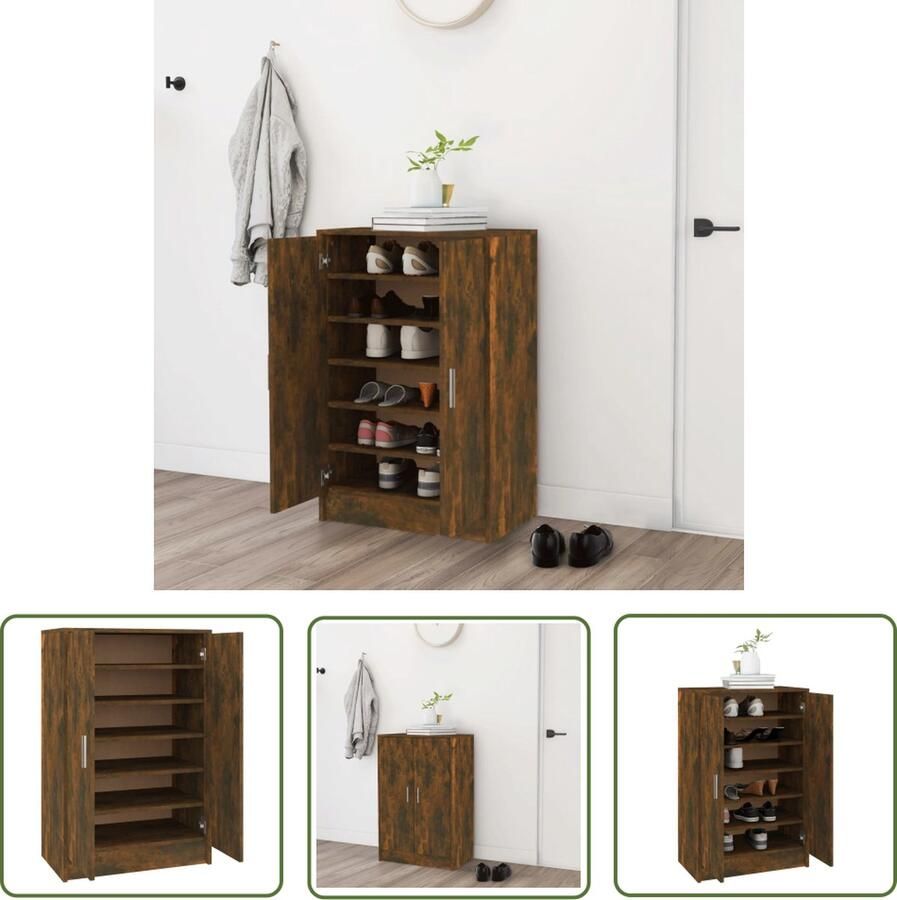 The Living Store Schoenenkast 60x35x92 cm bewerkt hout gerookt eikenkleurig Schoenenkast Houten Schoenenkast Bergruimte Schoenen Schoenuitlegger Organisatie Schoenen - Foto 2