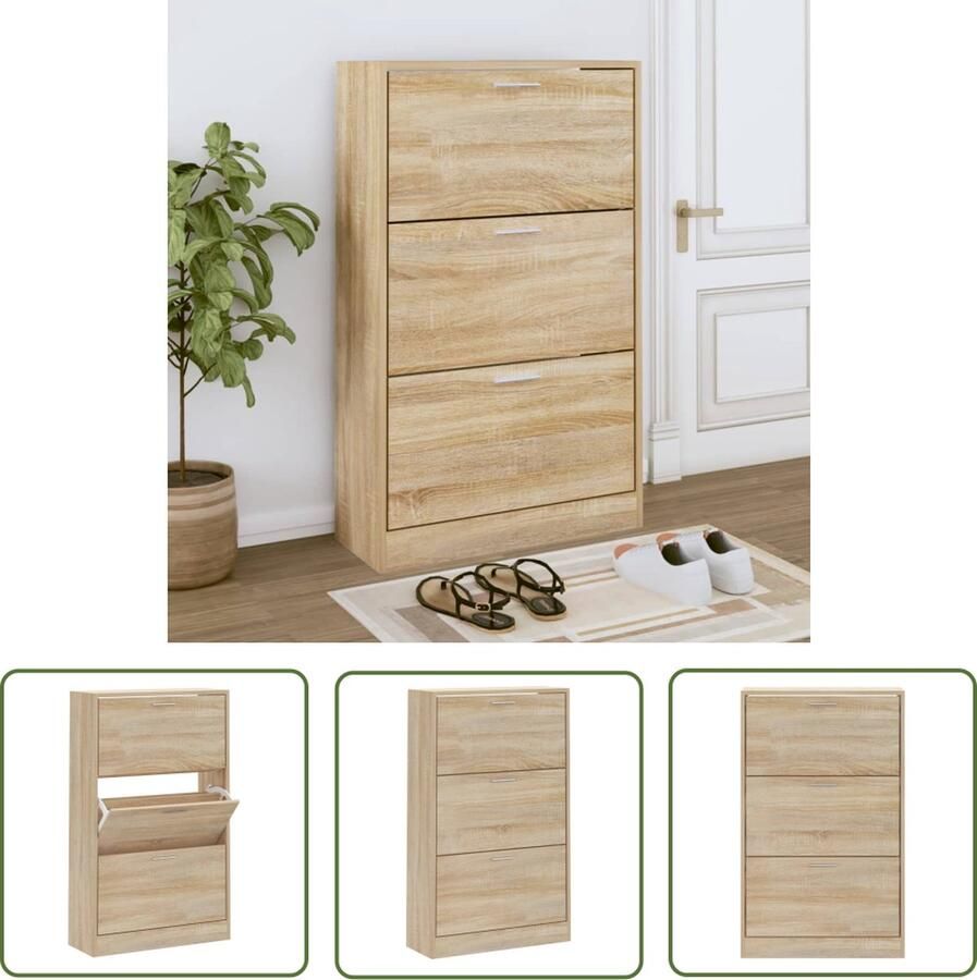 The Living Store Schoenenkast 63x24x103 cm bewerkt hout sonoma eikenkleurig Schoenenkast Houten Schoenenkast Schoenen Organizer Eiken Schoenenkast Sonoma Eiken - Foto 2
