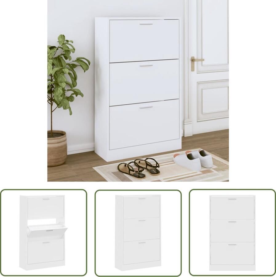 The Living Store Schoenenkasten Schoenenkast 63 x 24 x 103 cm Wit Schoenenkast Houten Schoenenkast Schoenen Organisatie Entreemeubilair Slaapkamerinrichting - Foto 2