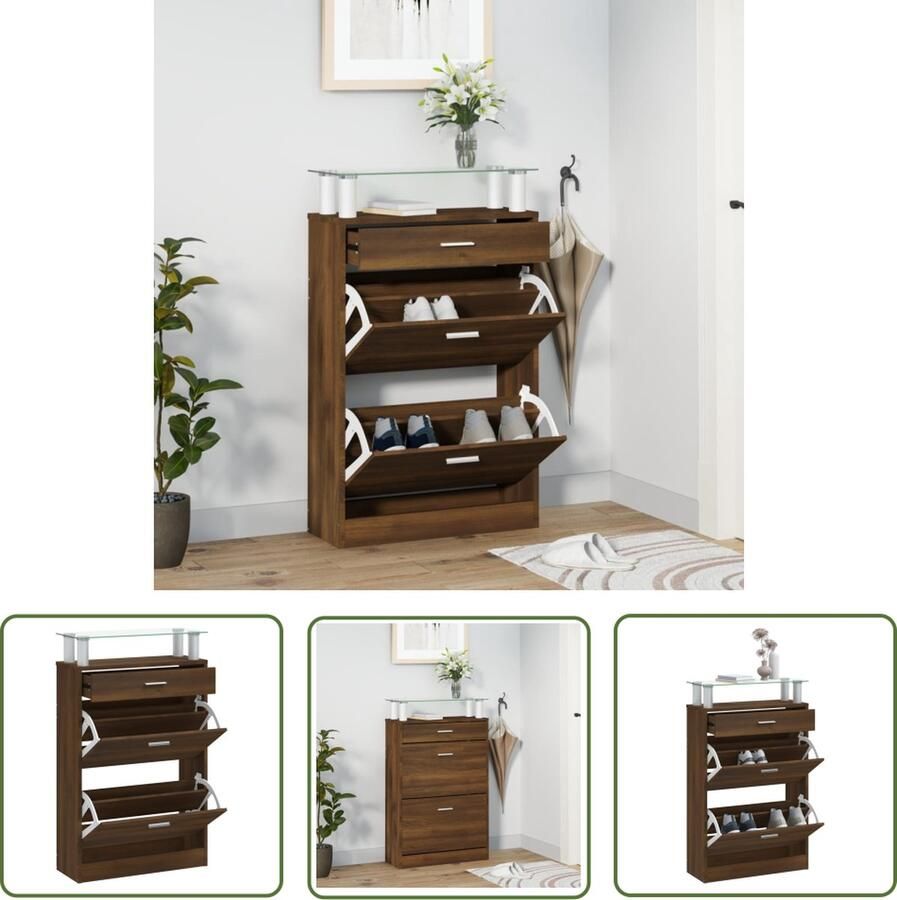 The Living Store Schoenenkast 63x24x104 cm bewerkt hout bruin eikenkleur Schoenenkast Houten Schoenenkast Bruine Eiken Schoenenkast Kasten Voor Schoenen Schoenupstelling