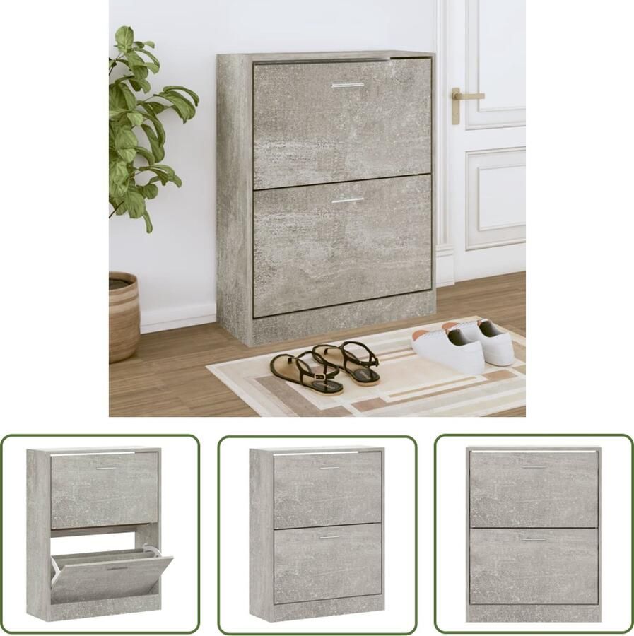 The Living Store Schoenenkast Betongrijs 63 x 24 x 81 cm Met 2 Lades Bewerkt Hout Schoenenkast Houten Schoenenkast Schoenenopbergers Entreemeubilair Bergruimte