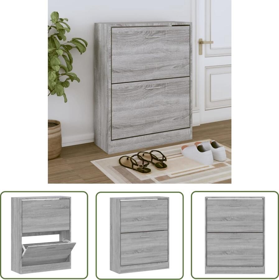 The Living Store Schoenenkast 63x24x81 cm bewerkt hout grijs sonoma Schoenenkast Houten Schoenenkast Schoenen Organisatie Bergruimte Entreebank