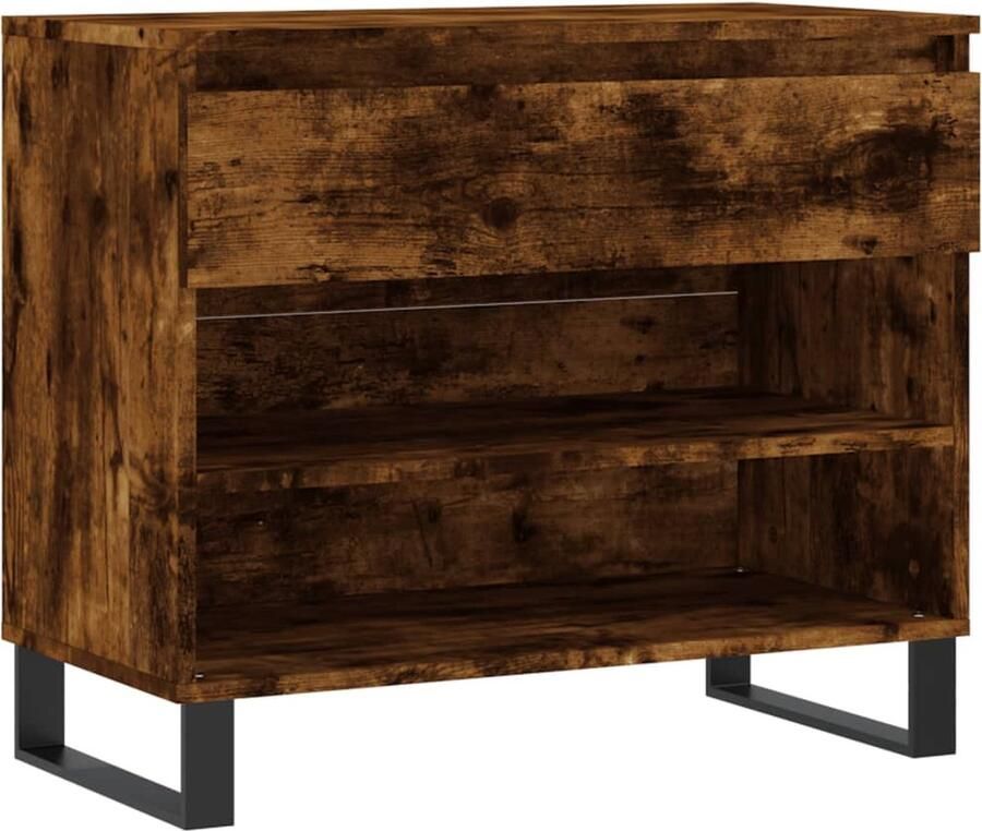 The Living Store Schoenenkast Gerookt eiken 70 x 36 x 60 cm Duurzaam materiaal Schoenenkast Houten Schoenenkast Bruine Schoenenkast Schoenen Organisatie Bergruimte