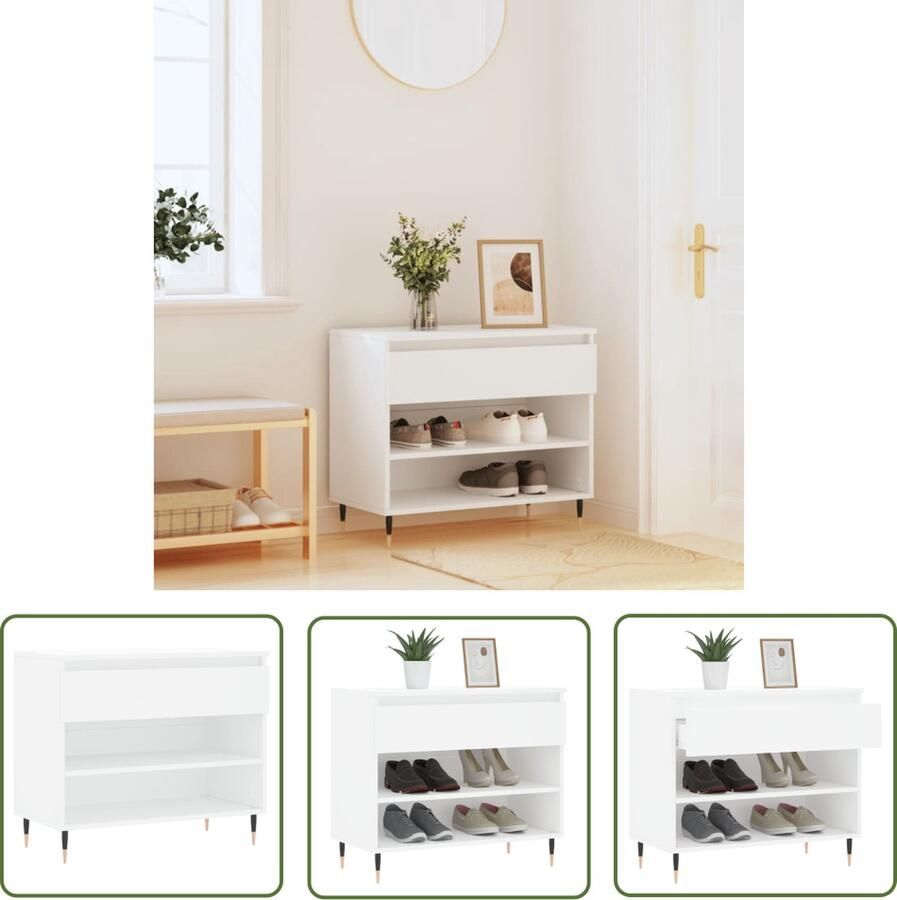 The Living Store Schoenenkast Wit 70 x 36 x 60 cm Bewerkt hout en metaal Schoenenkast Houten Schoenenkast Wit Schoenenkast Schoenen Opbergen Organisatie