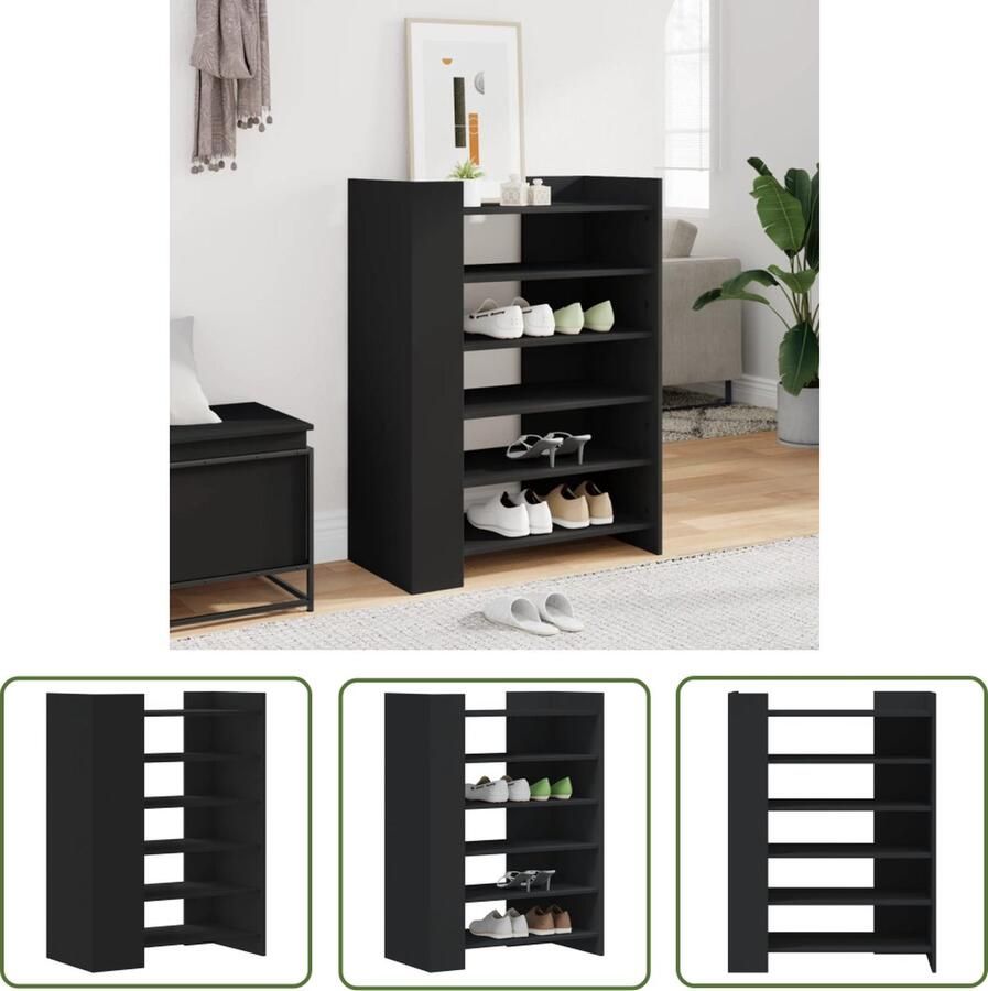 The Living Store Schoenenkast 74 5x37 5x100 cm bewerkt hout zwart Schoenenkast Houten Schoenenkast Schoenenopbergers Organisatie Thuis Interieurdecoratie - Foto 2