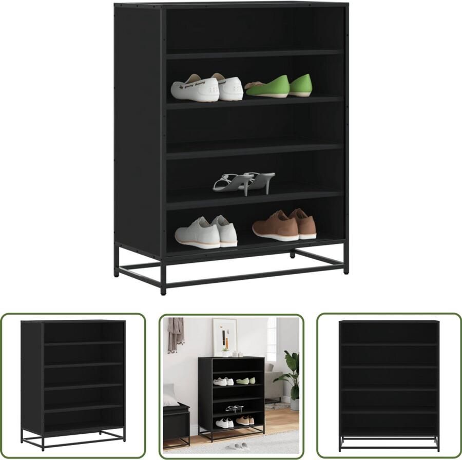VidaXL Houten Schoenenkast 75x38x97 5 cm bewerkt hout en metaal zwart Schoenenopbergers Entree Kast Hallenkasten