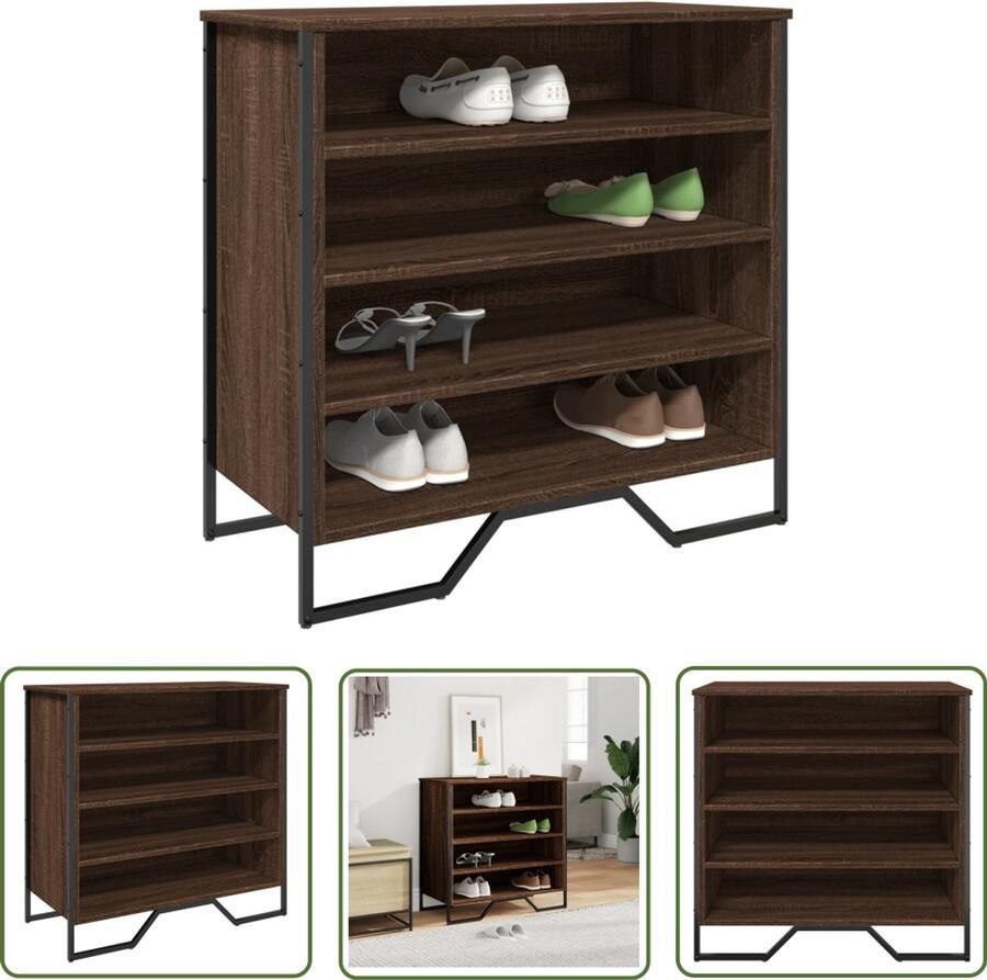 VidaXL Schoenenkast 80x38x78 cm bewerkt hout bruin eikenkleurig Schoenenkast Houten Schoenenkast Bruine Eiken Schoenenkast Opbergkast Entree Kast