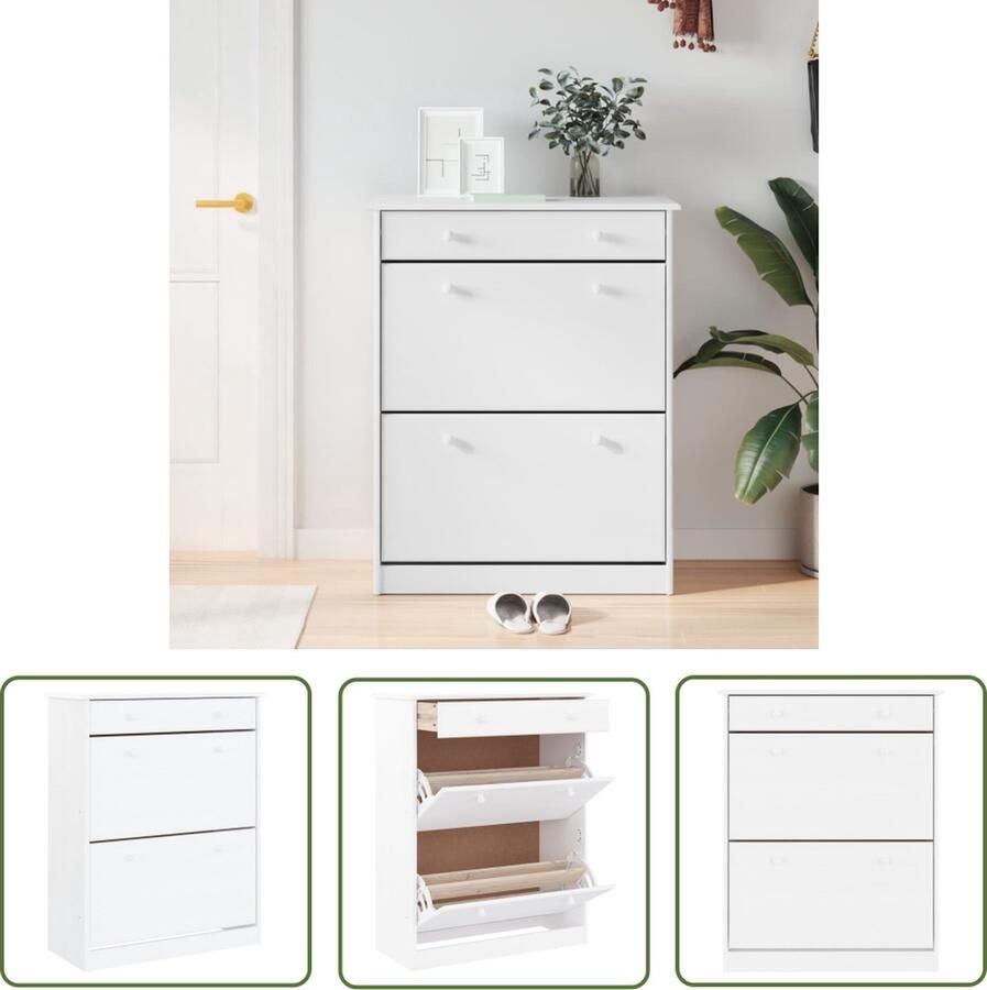 The Living Store ALTA Houten Schoenenkast 77x35x96cm Massief grenenhout Schoenenkast Houten Schoenenkast Schoenenopbergers Entreebankje Grenenhouten Kast