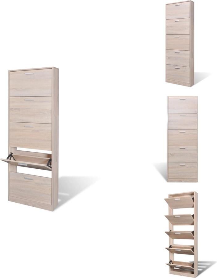 VidaXL Houten Schoenenkast Houten Schoenenkasten Schoenenkast Schoenenkasten Schoenenkast hout met 5 opbergvakken eiken-look