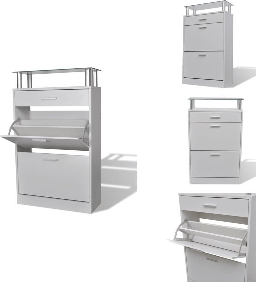 VidaXL Houten Schoenenkast Houten Schoenenkasten Schoenenkast Schoenenkasten Schoenenkast met lade en glazen schap wit hout