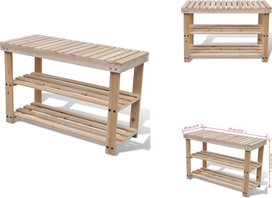 VidaXL Houten Schoenenkast Houten Schoenenkasten Schoenenkast Schoenenkasten Schoenenrek met bankje 2-in-1 massief vurenhout