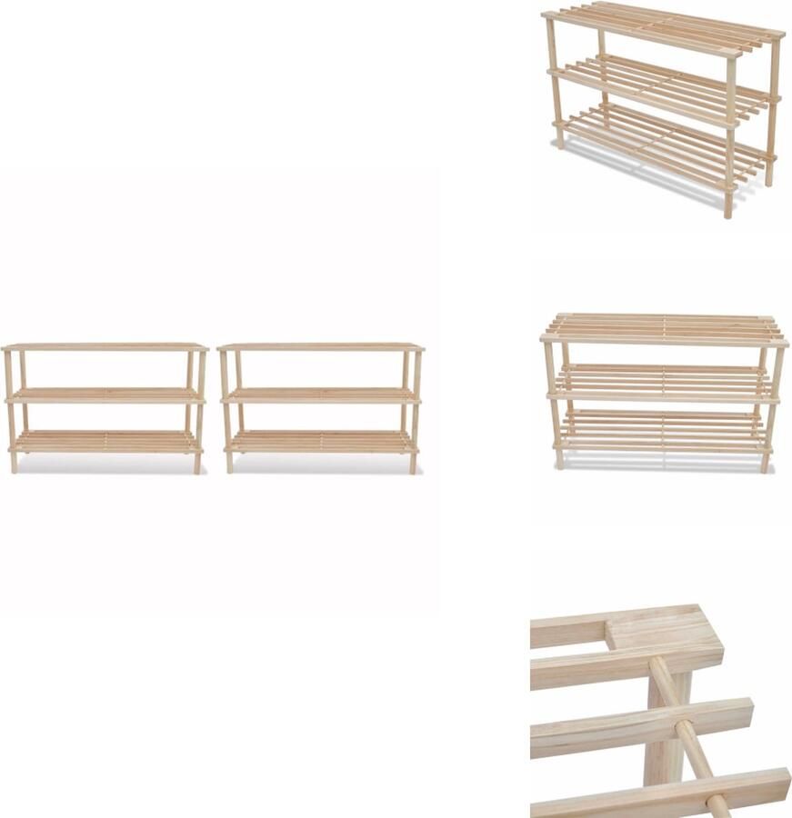 VidaXL Houten Schoenenkast Houten Schoenenkasten Schoenenkast Schoenenkasten Schoenenrekken met 3 schappen 2 st massief vurenhout