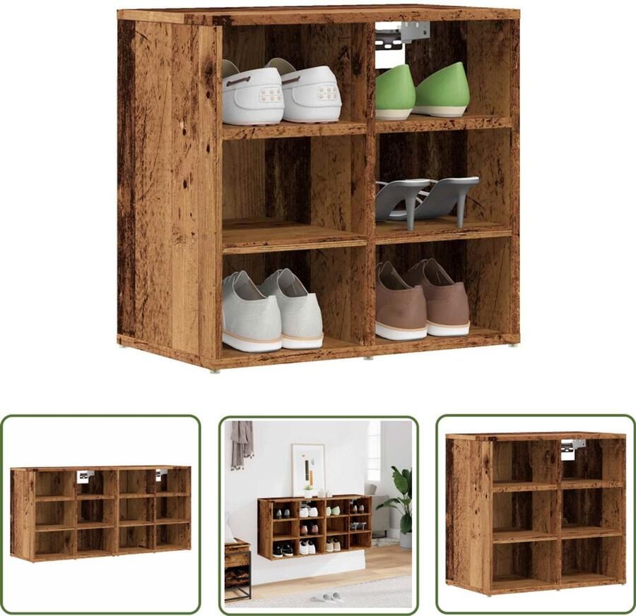 The Living Store Schoenenkasten 2 st 52x30x50 cm oud houtkleurig Schoenen Kast Houten Schoenenkast Vintage Schoenenkast Schoenenopbergruimte Entree Organisatie