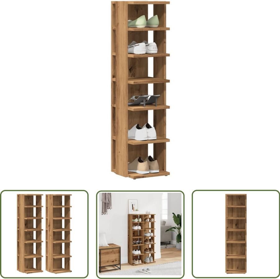 VidaXL Schoenenkasten 2 st 28x27x102 cm bewerkt hout artisanaal eiken Schoenenkast Houten Schoenenkast Eiken Schoenenkast Opbergkast Schoenuitlegger