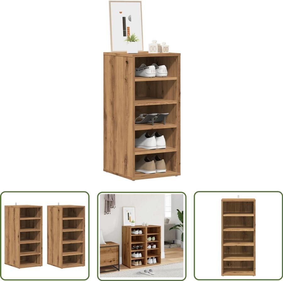 VidaXL Schoenenkasten 2 st 32x35x70 cm bewerkt hout artisanaal eiken Schoenenkisten Houten Schoenenkast Schoenenrek Bergruimte Opslag