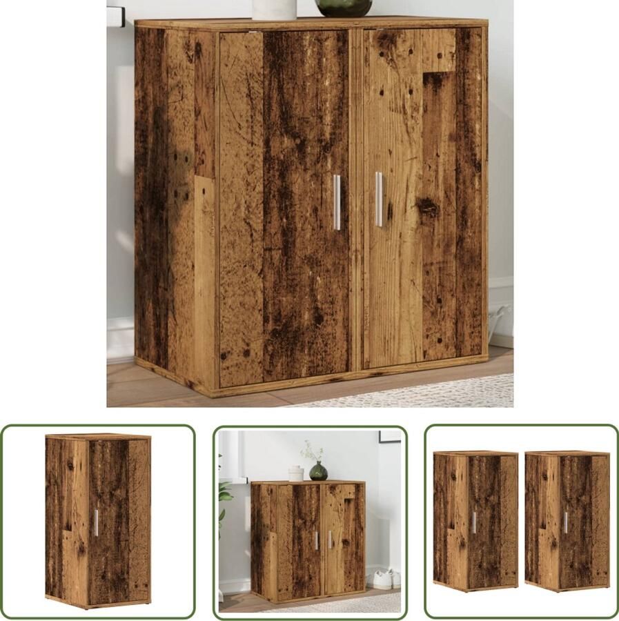 VidaXL Schoenenkasten 2 st 32x35x70 cm bewerkt hout oud houtkleurig Schoenenkisten Houten Schoenenkast Vintage Schoenenkast Opbergkast Schoenen Schoenenopbergers