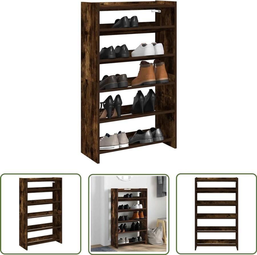 VidaXL Houten Schoenenkast Schoenenrek 60x25x100 cm bewerkt hout gerookt eikenkleurig Entree Kast Gang Kast Schoenen Organisatie