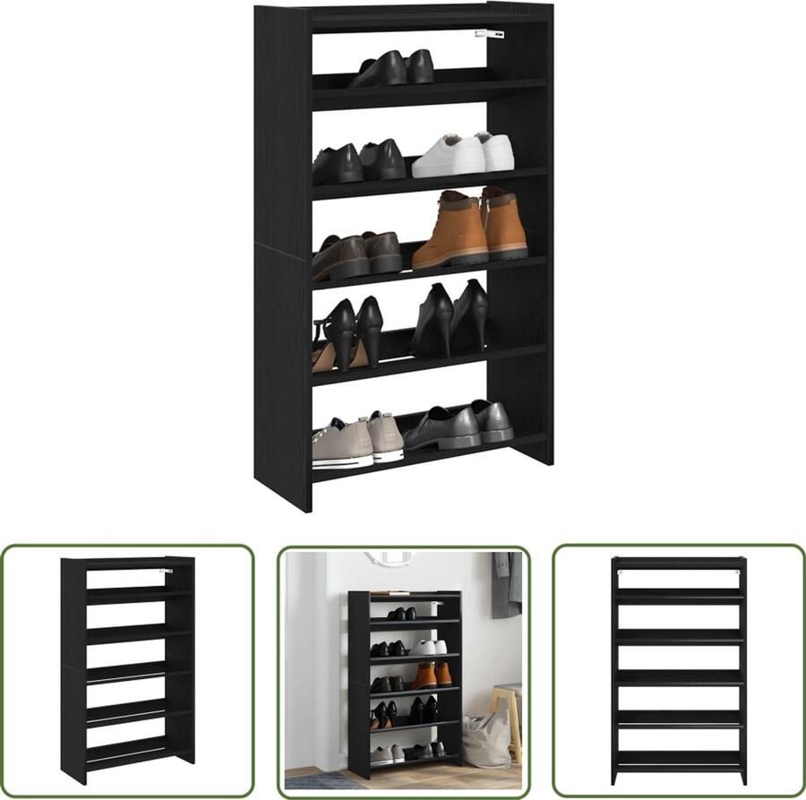 VidaXL Houten Schoenenkast Schoenenrek 60x25x100 cm bewerkt hout zwart Opbergplank Entree Kast Gangkast