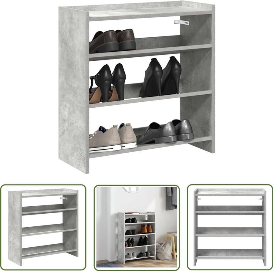 VidaXL Houten Schoenenkast Schoenenrek 60x25x62 cm bewerkt hout betongrijs Entree Kast Gang Kast Schoenenopbergers