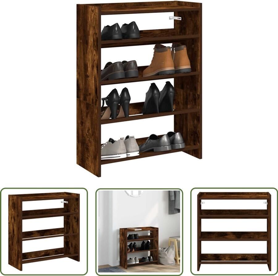 VidaXL Houten Schoenenkast Schoenenrek 60x25x62 cm bewerkt hout gerookt eikenkleurig Bergruimte Schoenen Entree Kast Gang Kast