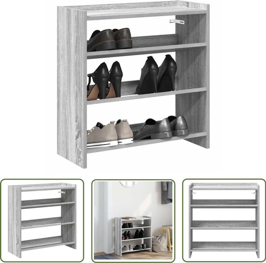 VidaXL Schoenenrek 60x25x62 cm bewerkt hout grijs sonoma eikenkleurig Schoenenrek Houten Schoenenkast Entree Kast Gang Kast Schoenenopbergers