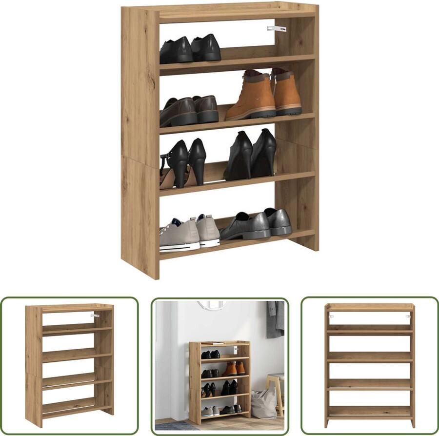 VidaXL Houten Schoenenkast Schoenenrek 60x25x81 cm bewerkt hout artisanaal eikenkleur Entree Kast Gang Kast Bergruimte