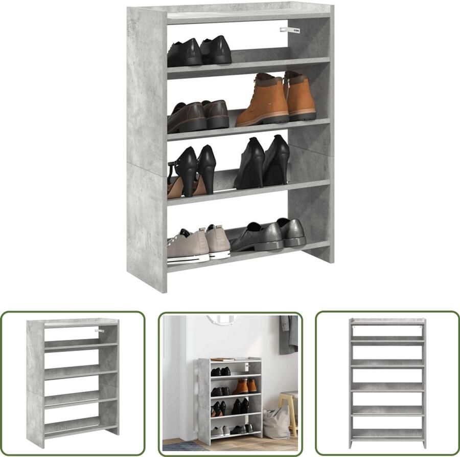 VidaXL Houten Schoenenkast Schoenenrek 60x25x81 cm bewerkt hout betongrijs Entree Kast Bergruimte Organisatie