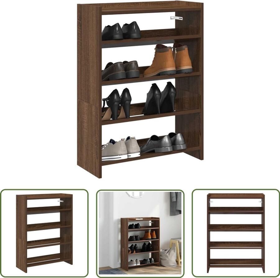 VidaXL Houten Schoenenkast Schoenenrek 60x25x81 cm bewerkt hout bruin eikenkleur Entree Kast Gang Kast Schoenenopbergers
