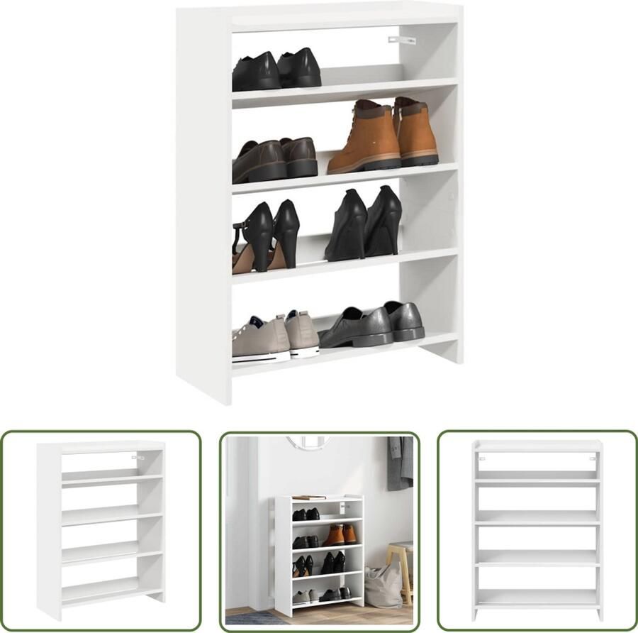 VidaXL Schoenenrek 60x25x81 cm bewerkt hout wit Schoenenrek Houten Schoenenkast Entree Kast Gang Kast Schoenenopbergers