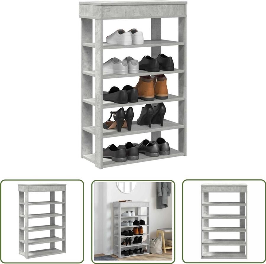 VidaXL Houten Schoenenkast Schoenenrek 60x30x98 cm bewerkt hout betongrijs Entree Kast Bergruimte Organisatie