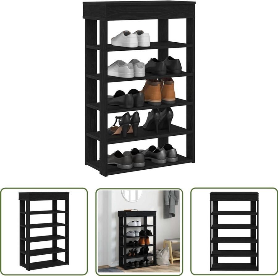 VidaXL Schoenenrek 60x30x98 cm bewerkt hout zwart Schoenenrek Houten Schoenenkast Opbergplank Entryway Furniture Hal Meubilair