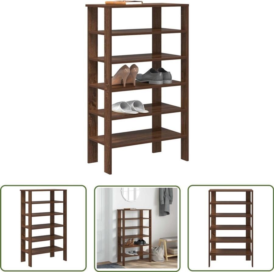VidaXL Houten Schoenenkast Schoenenrek 61x32x105 cm bewerkt hout bruin eikenkleur Schoenenopbergers Entree Kast Gang Kast