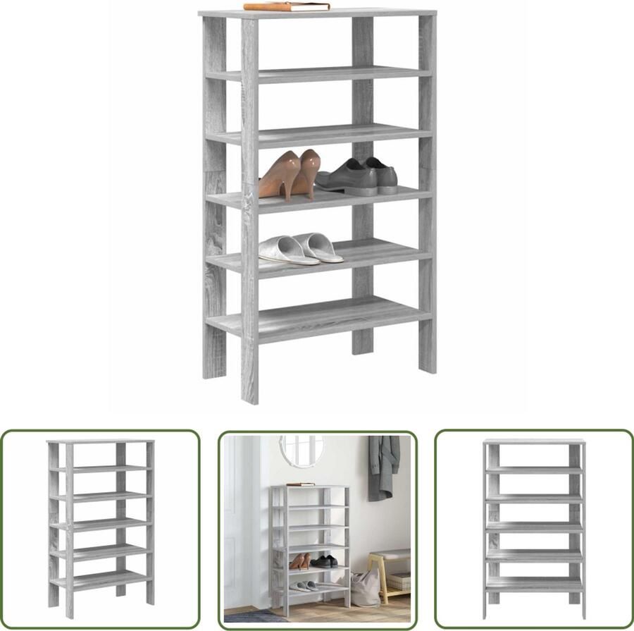 VidaXL Houten Schoenenkast Schoenenrek 61x32x105 cm bewerkt hout grijs sonoma eikenkleurig Entree Kast Gang Kast Opbergkast