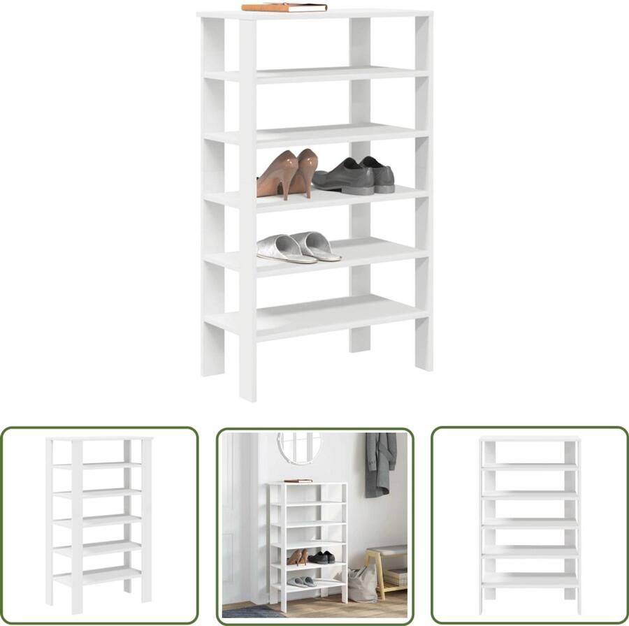 VidaXL Houten Schoenenkast Schoenenrek 61x32x105 cm bewerkt hout wit Entree Kast Organisatie Opslagoplossing