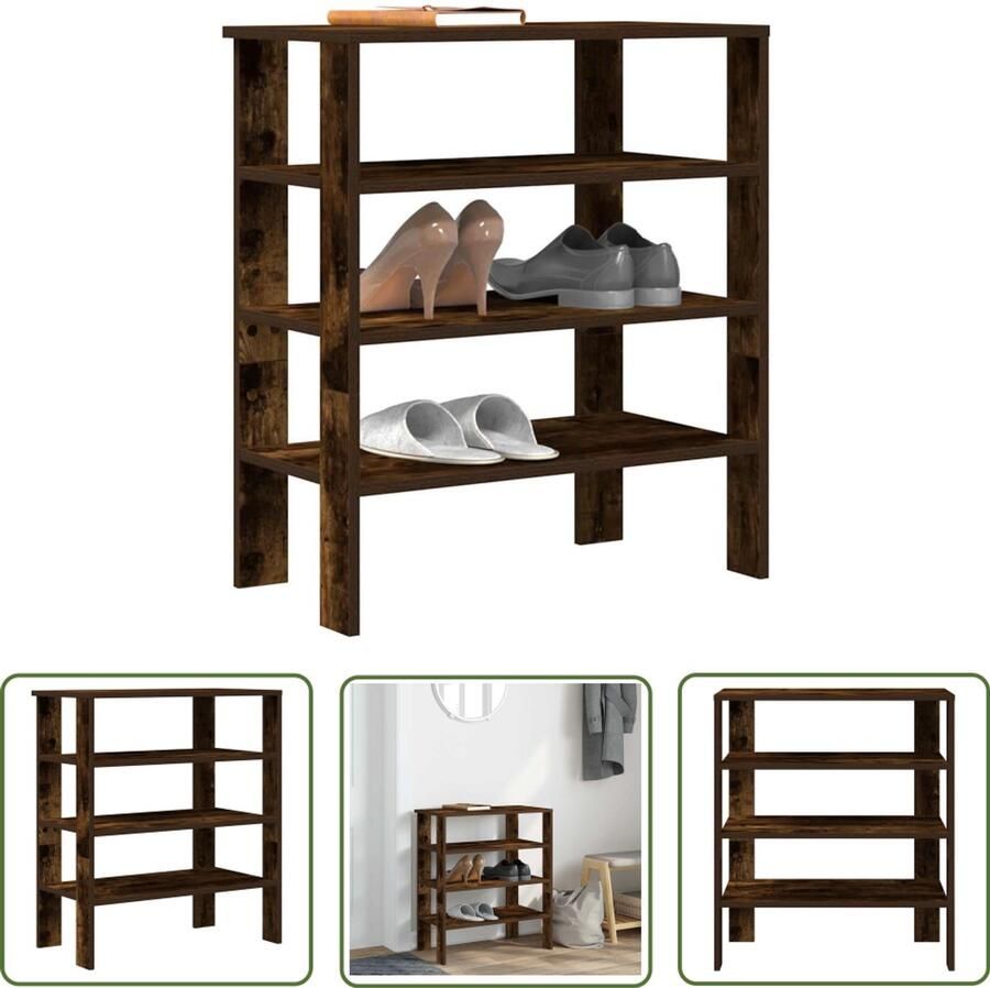 VidaXL Houten Schoenenkast Schoenenrek 61x32x70 cm bewerkt hout gerookt eikenkleurig Entree Kast Gang Kast Schoenenopbergers